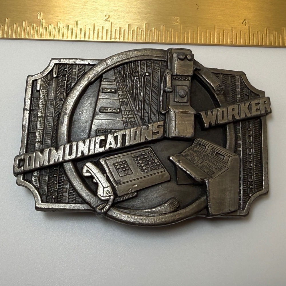 Siskiyou Belt Buckle OS Communications Worker Vintage 1990 Pewter Retro Workwear